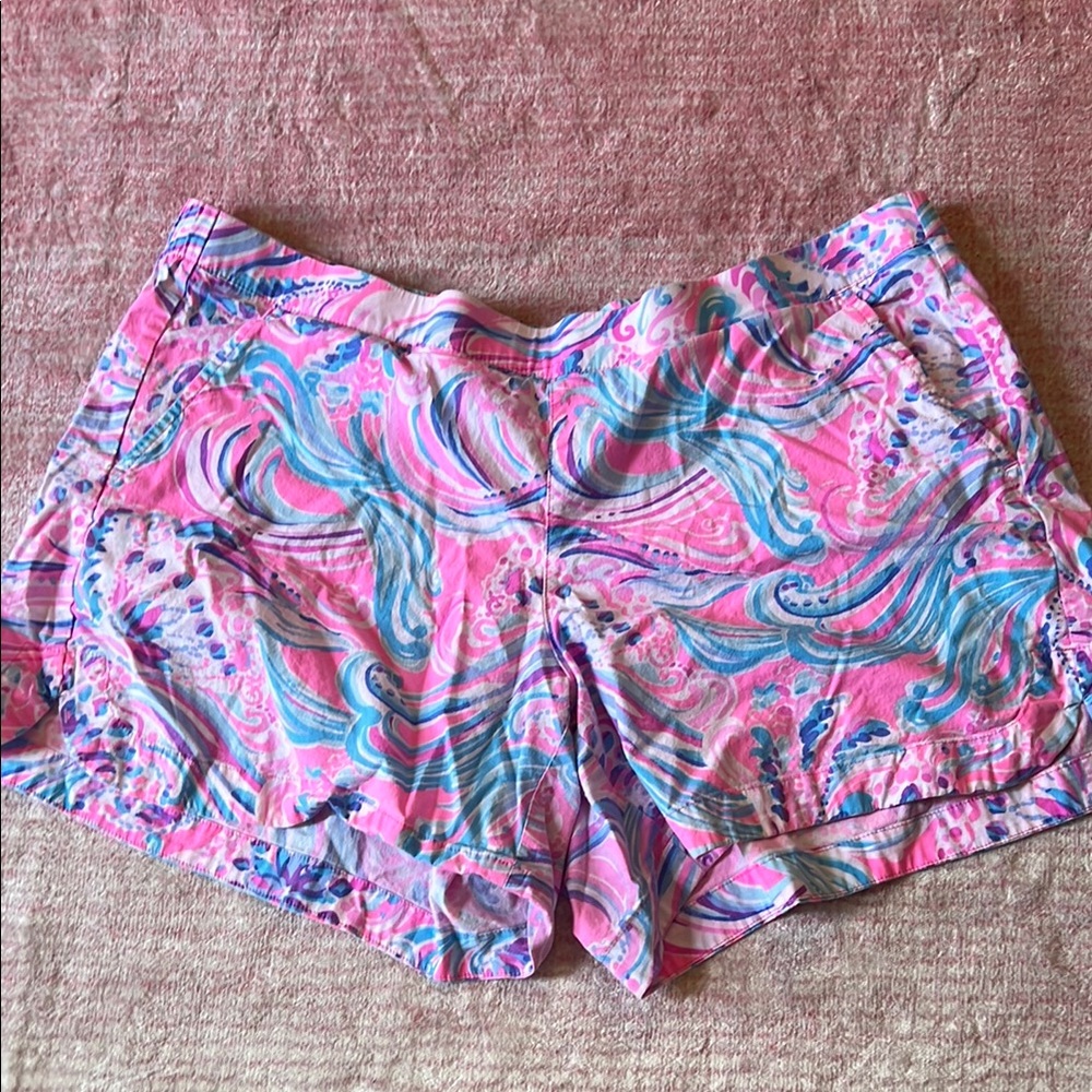 Lilly Pulitzer Pink Blue Swirl High Waist Women's Shorts